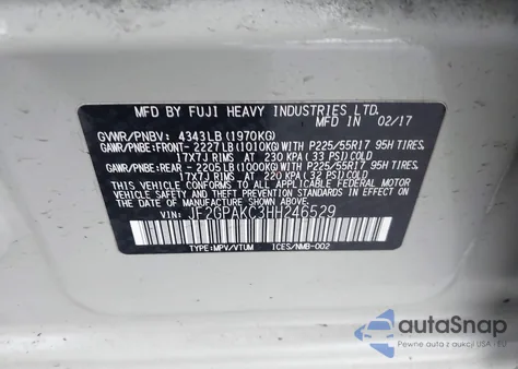 2017 Subaru Crosstrek 2.0I Limited z USA, uszkodzony, nr VIN JF2GPAKC3HH246529